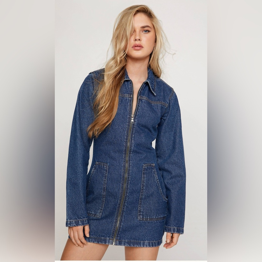 NastyGal
Long Sleeve Zip Through Denim Dress US 14